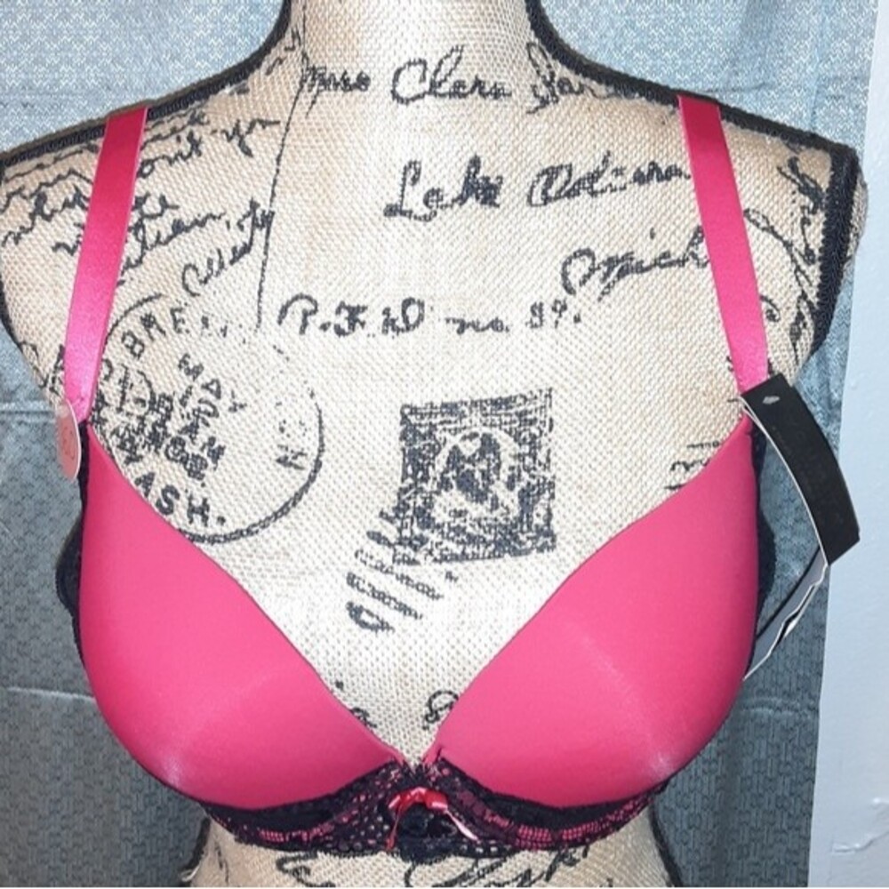 Youmita Red 40D Floral Lace Overlay Plunge Bra NWT